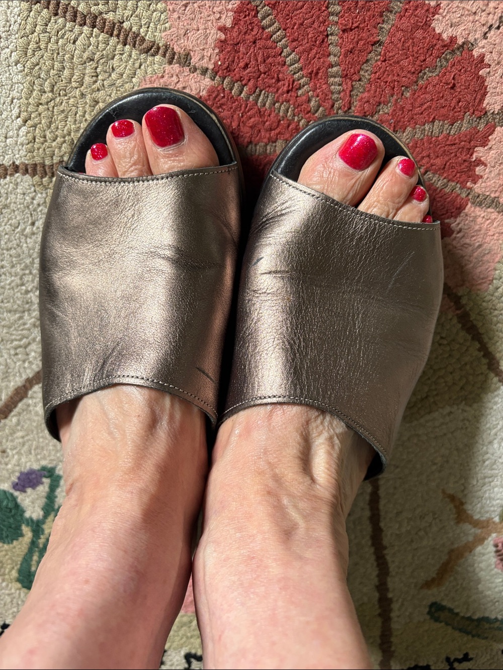 Benvenuti Italian  Metallic Bronze Open-Toe wedge sandals - bronze leather